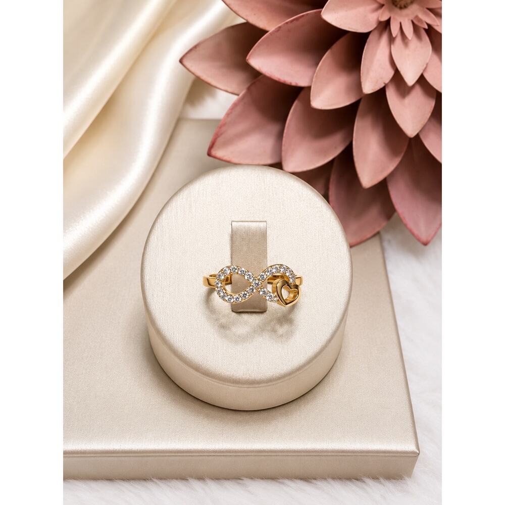 Infinity Heart Adjustable Ring Gold Plated Cubic Zirconia Love Promise Ring